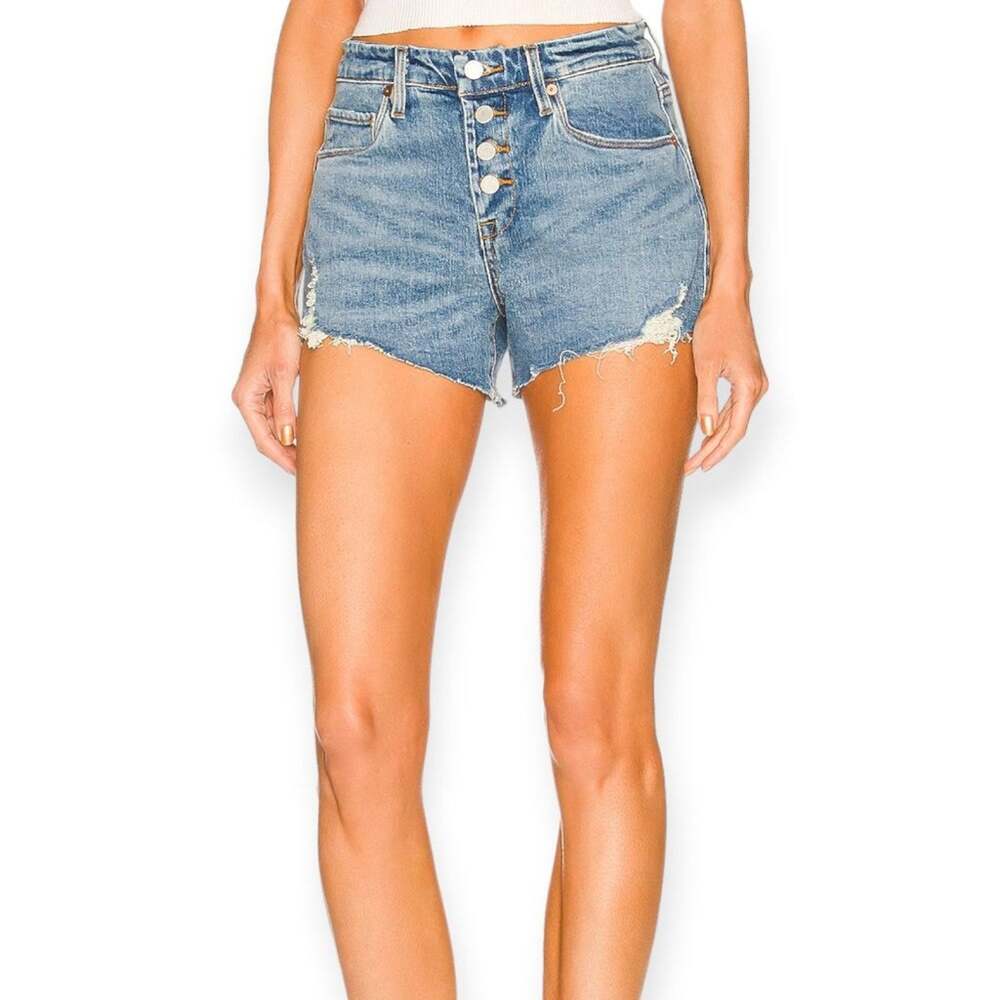 Blank NYC Barrow Distressed Jean Shorts SIZE 25 High Power Blue Button Fly
